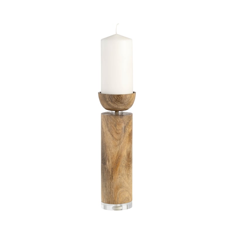 Wood Taper Candle Holder Acrylic Detail - Brown
