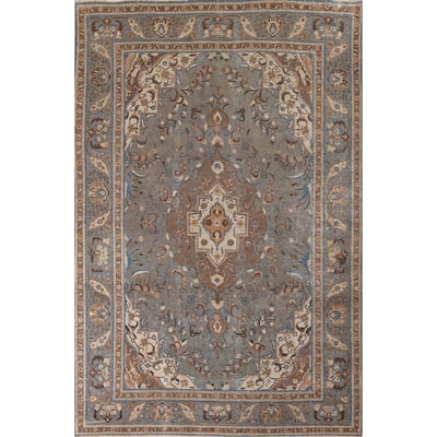 Gray Distressed Tabriz Vintage Persian Area Rug Handmade Wool Carpet - 7'7" x 11'2"