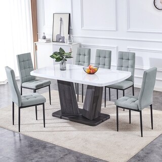 7-Piece Modern Dining Table Set with Faux Marble Top - Bed Bath ...