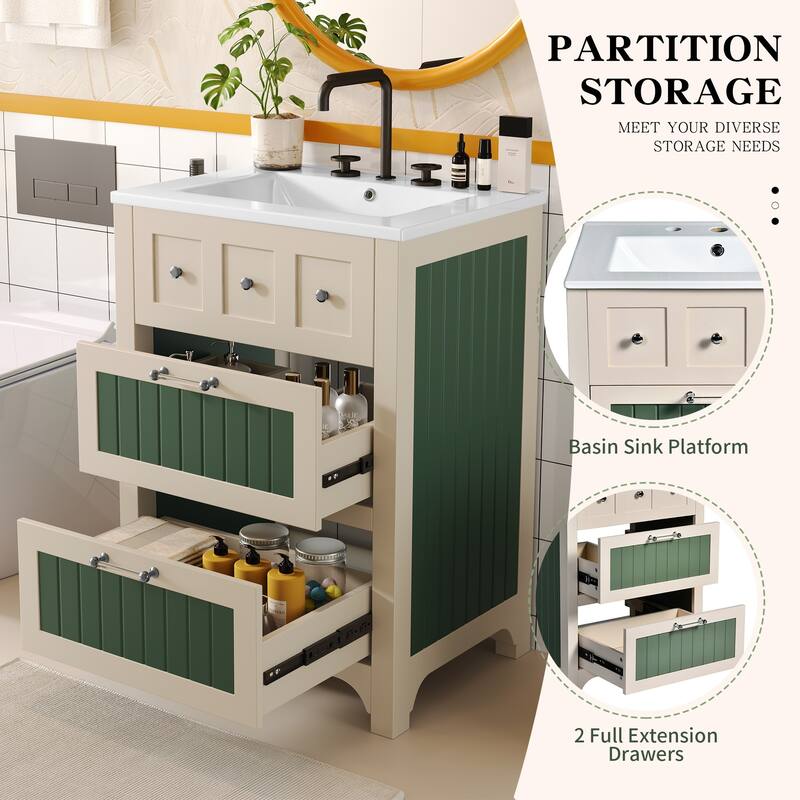 24" Bathroom Vanity Cabinet Set with 2 Drawers