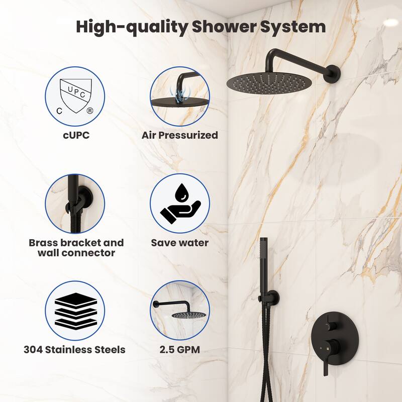 2-Spray 10-in Wall Mounted Fixed and Handheld Shower Head Set
