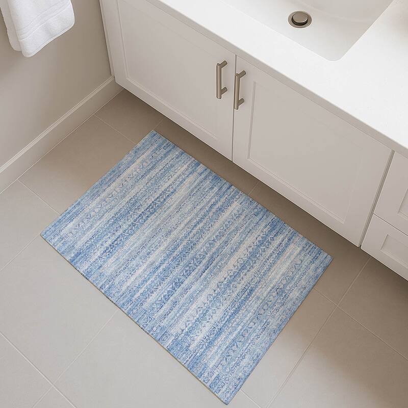 Premium Washable Super Soft Boho Stripes Mayfield Rug - Sky - 1'8" x 2'6"