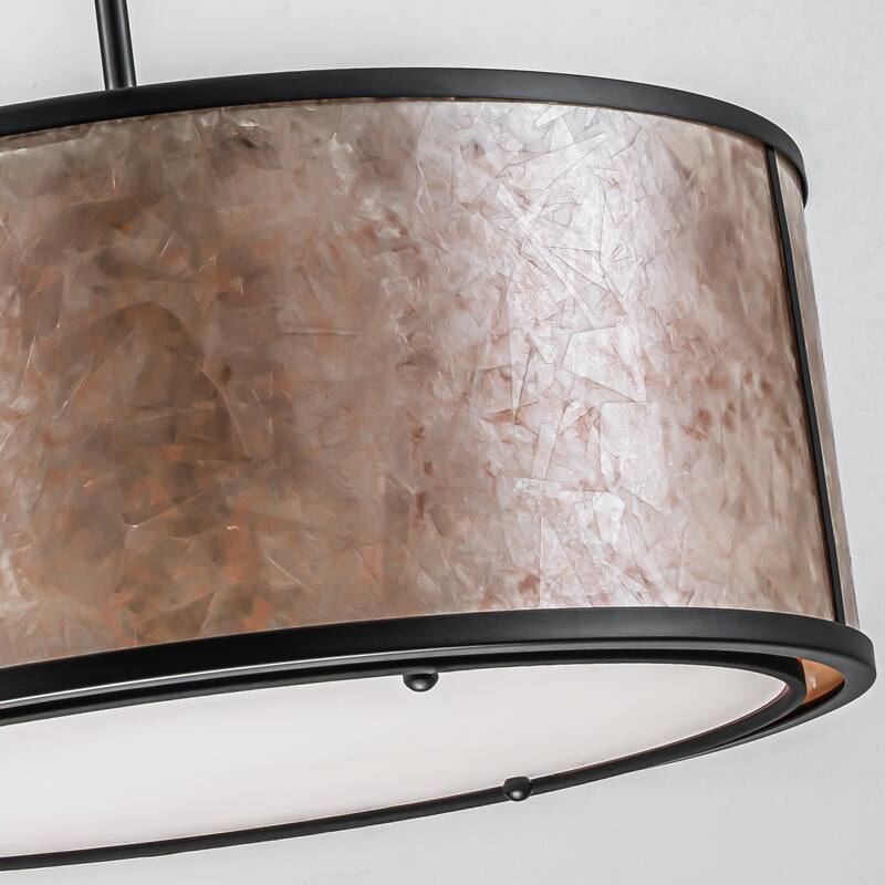 20" W and 8" W Rustic Matte Black Finish Tawny Mica Drum Pendant Light for Living Room & Bedroom