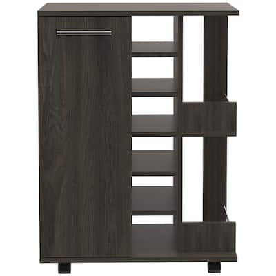 Rolling Bar Cart with Wine Rack and Storage Cabinet on Wheels for Home - 23.7 x 14.8” x 32.4”