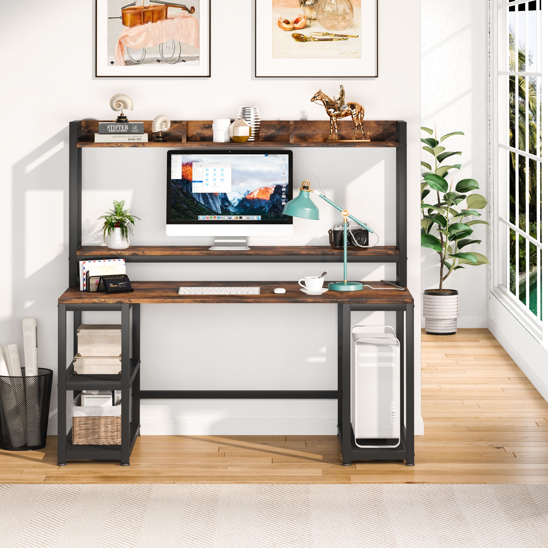 Tribesigns computer desk with hutch modern writing desk sales with storage shelves