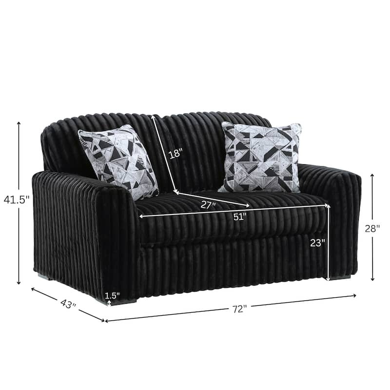 Roundhill Furniture Solenne Oversized Modern Loveseat with Jumbo Corduroy Upholstery, and Two Accent Pillows - N/A