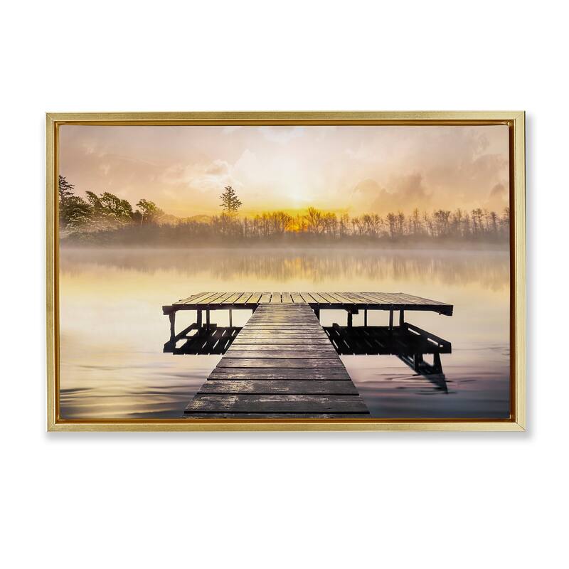 Stupell Summer Sunrise Dock Framed Floater Canvas Wall Art Design By Mike Calascibetta - 25 x 17 - Gold