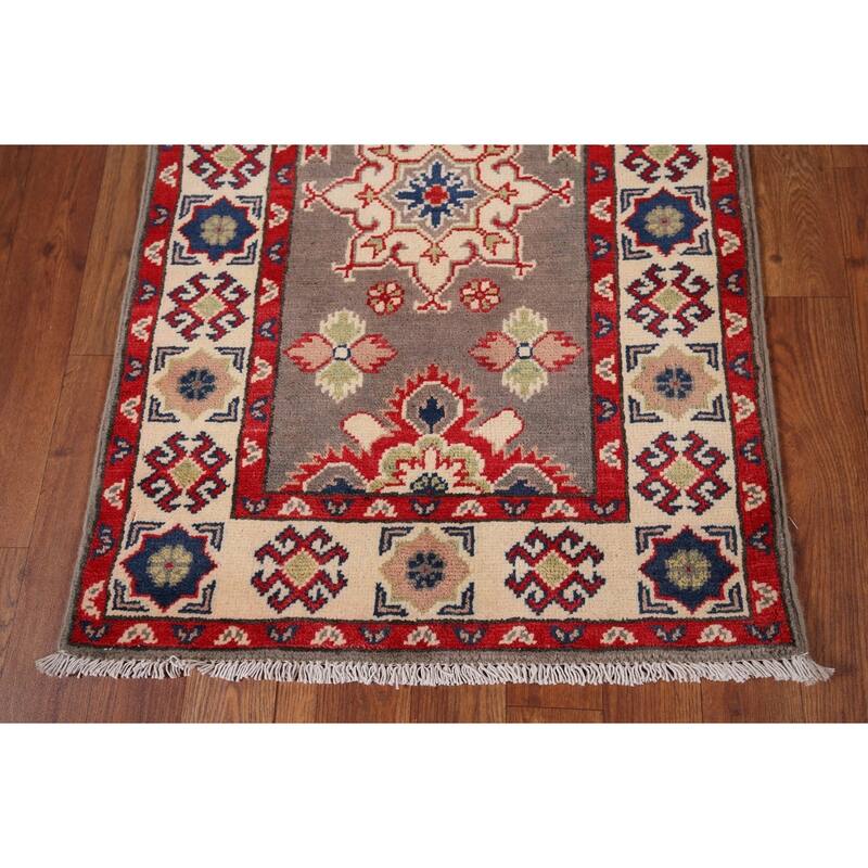 Geometric Kazak Oriental Runner Rug Handmade Wool Carpet - 2'1" x 19'2"