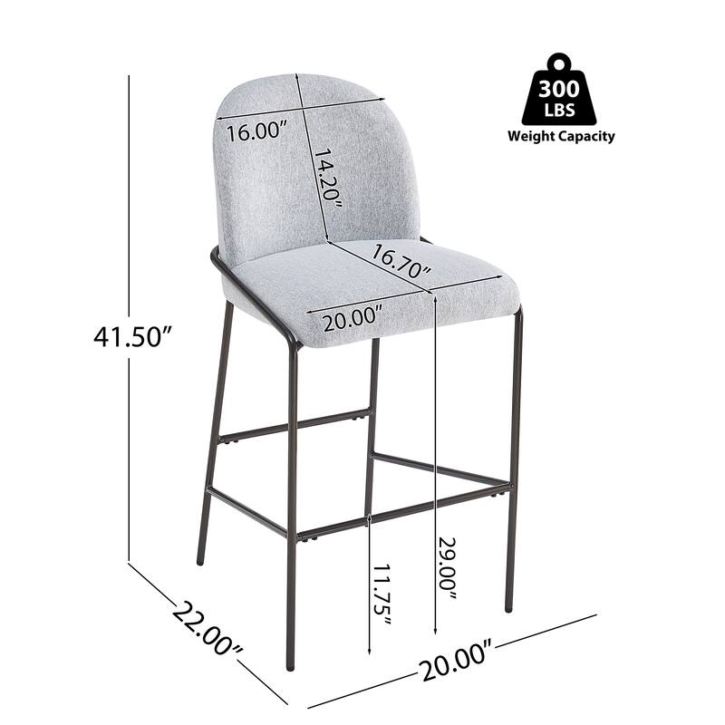 Indoor Metal Upholstered Barstool, Antique Bronze Finish Frame with Fabric, Set of 2