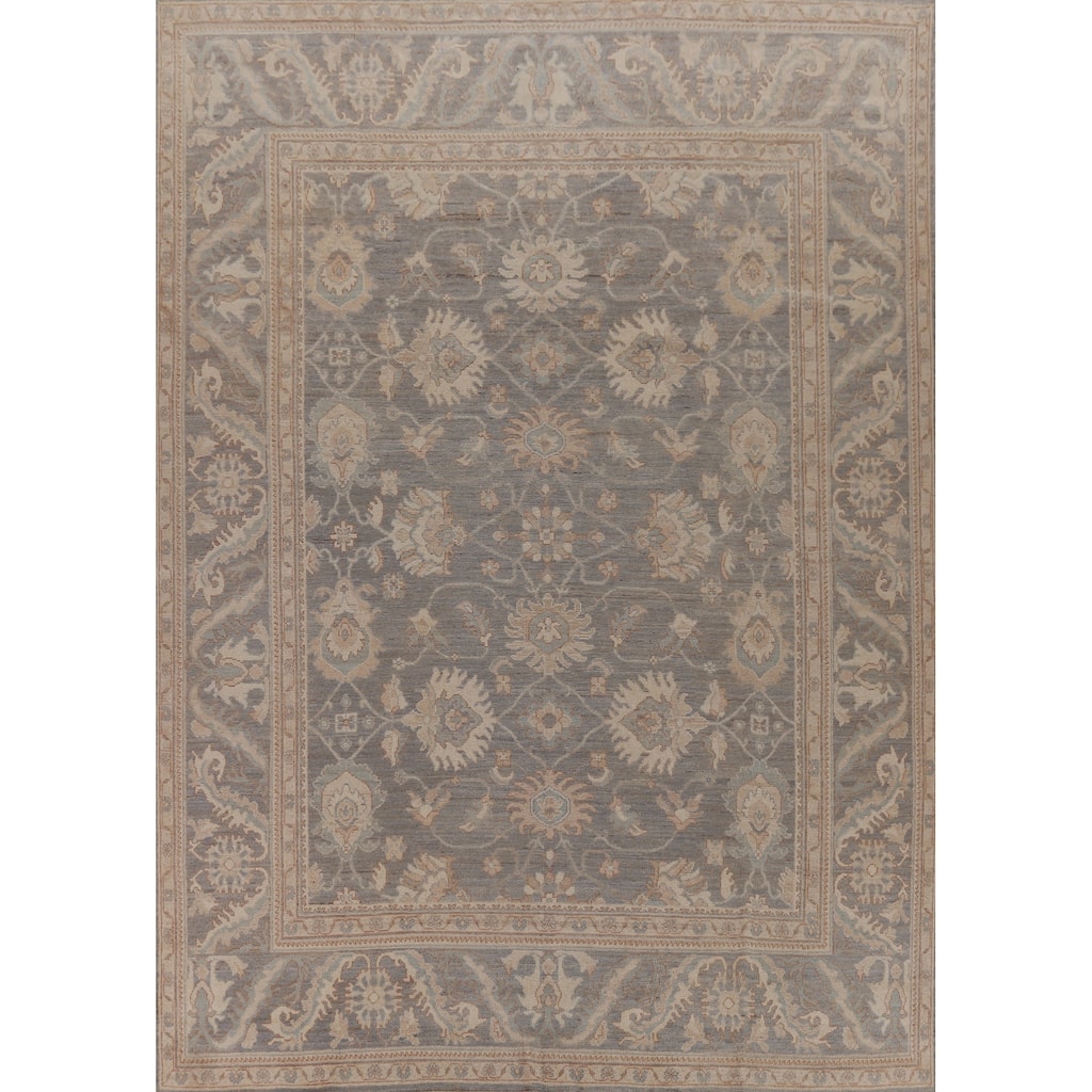 Hand Knotted Oriental 100% Wool Carpet Transitional All-Over Greys & Charcoal Oushak Area Rug - 11' 11'' X 9' 3''