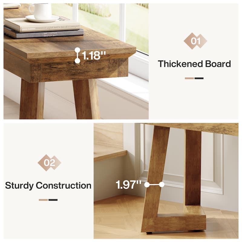 47" Indoor Farmhouse Wood Entryway Shoe Bench with Solid Leg