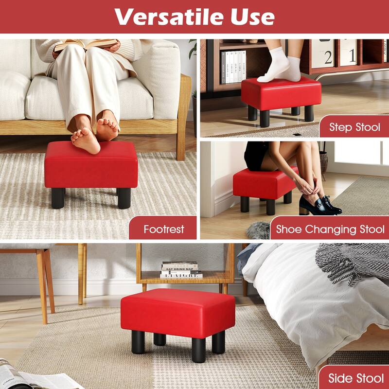 Gymax PU Leather Ottoman Rectangular Footrest Small Stool - See Details