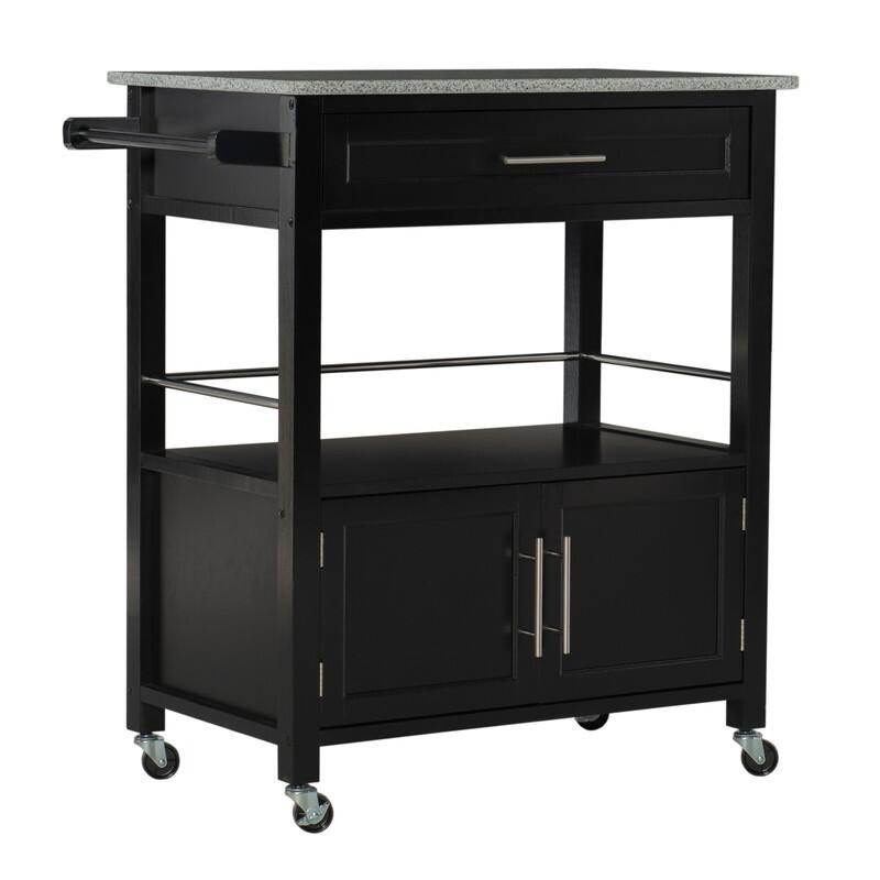 Porch & Den Bigelow Classic Mobile Kitchen Cart - Kitchen Cart - Granite/Marble - Black