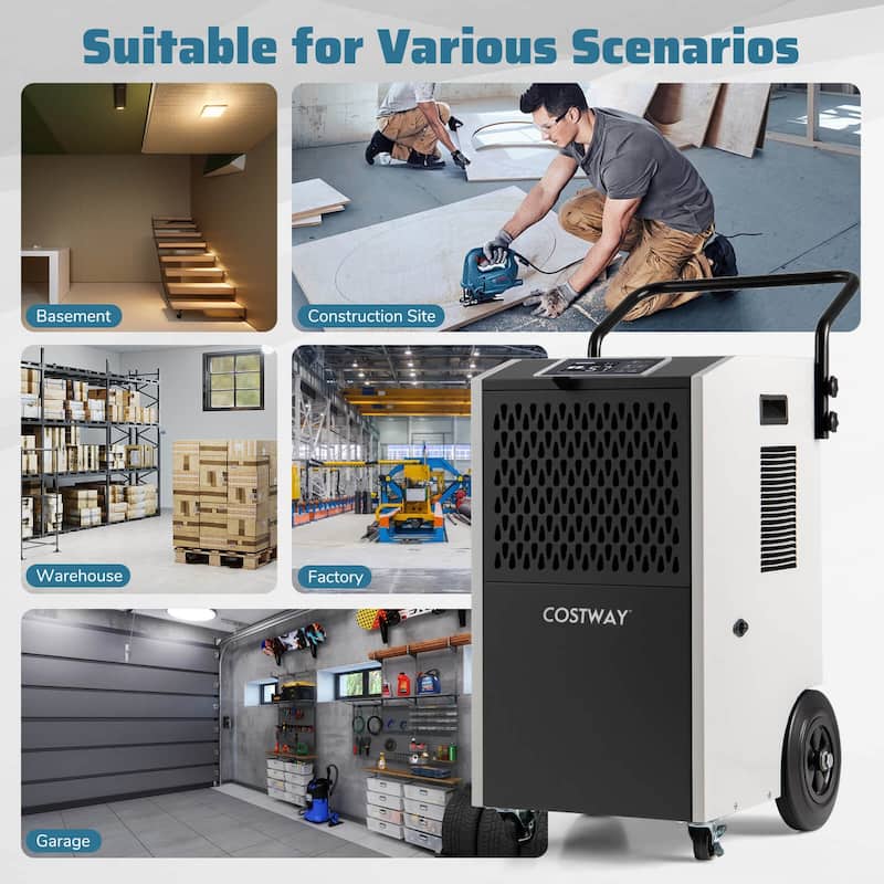 Costway 154 Pints Commercial Dehumidifier with Pump Drain Hoses for - See Details