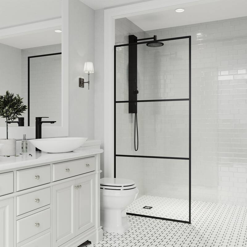 VIGO Divide 34" W x 74" H Framed Fixed Shower Screen in Matte Black
