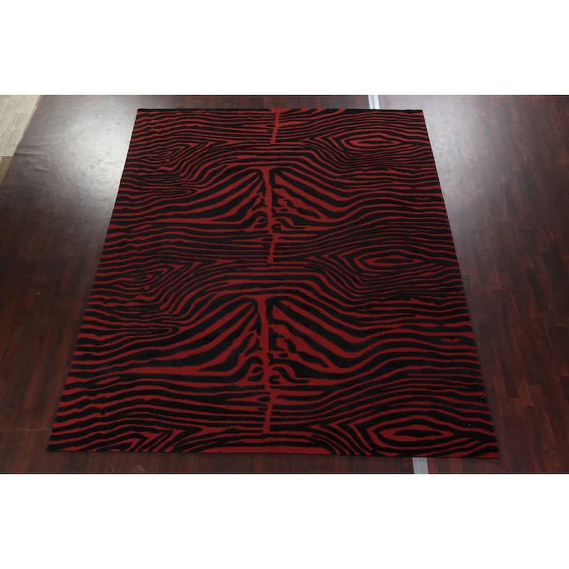 Vegetable Dye Animal Print Nepalese Area Rug Hand-knotted Wool Carpet - 10'1" x 12'0"