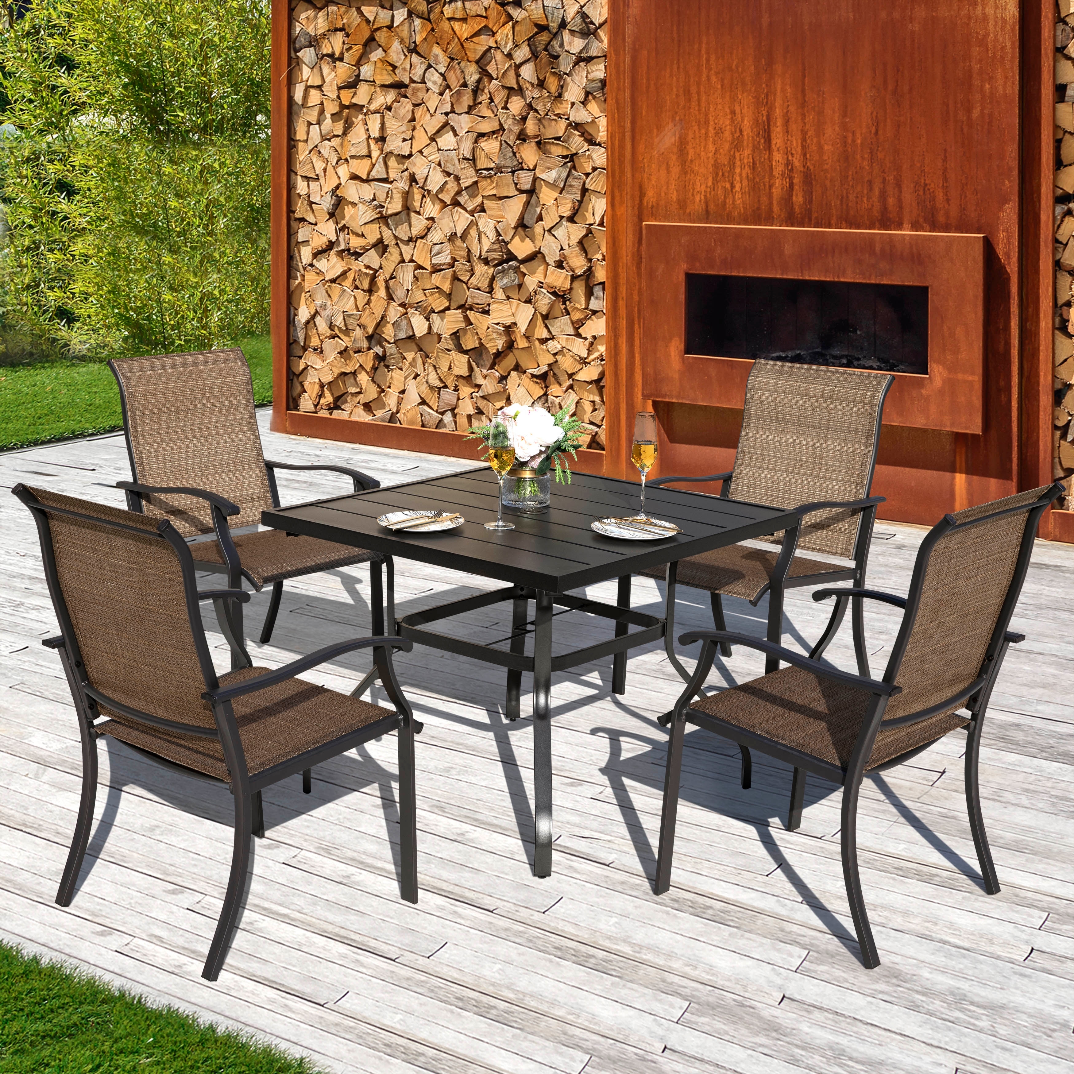 Nuu Garden Outdoor 5/7-Piece Textilene Dining Set, Powder-coated Iron Frame