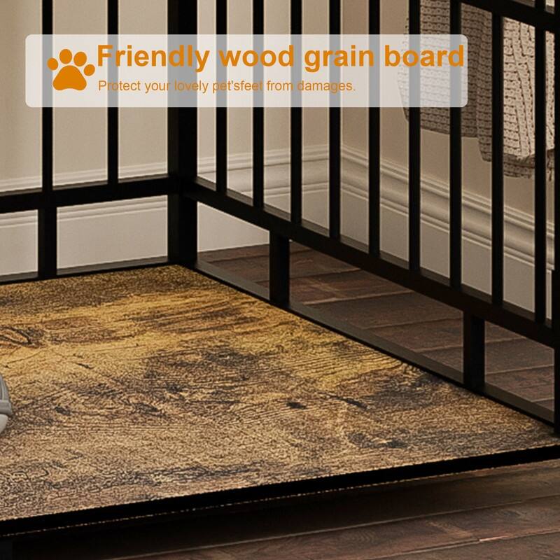 43.3 inch Dog Crate Furniture for Large Dogs,Wooden Dog Crate with Divider,Double Door Dog Kennel with Three Drawers Storages
