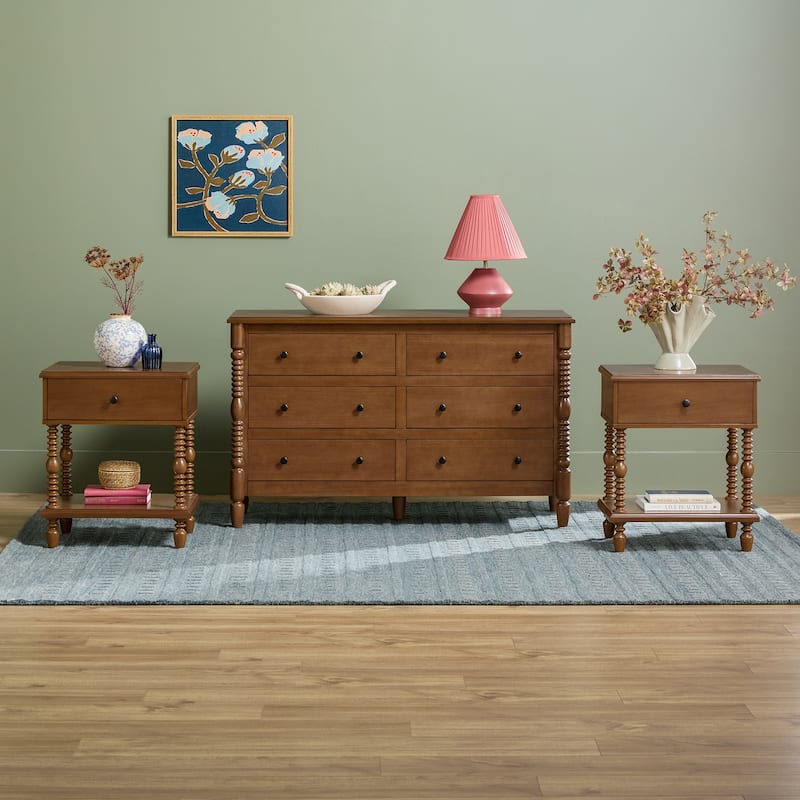 Walker Edison Spindle Dresser and 1-Drawer Nightstands Bedroom Set - Dark Brown