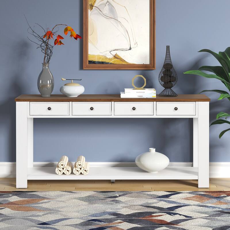 Wood Console Table, Side Table Entryway Table with 4 Drawers & 1 Shelf