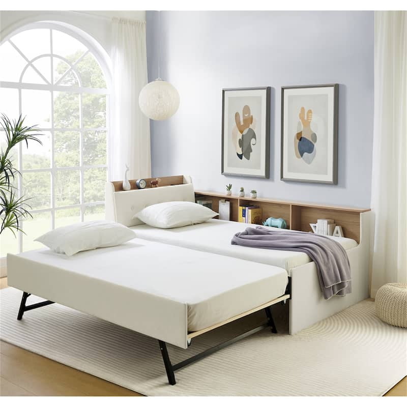 Queen Size Hydraulic Storage Bed with Integrated Headboard, Chenille Fabric