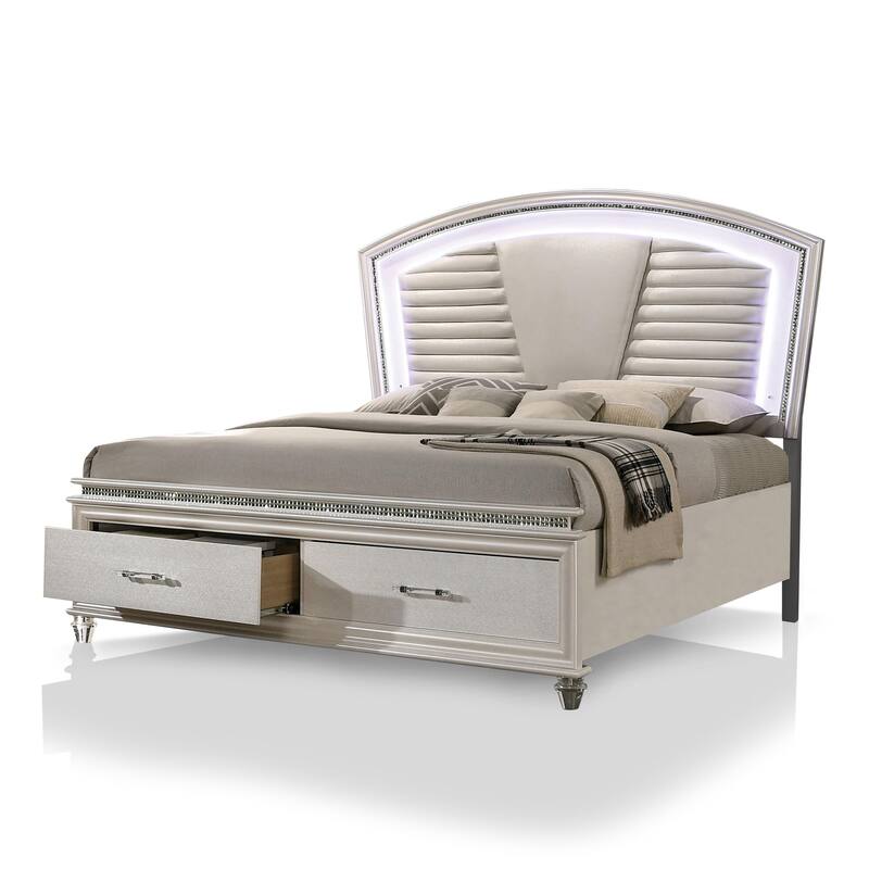 Xian Contemporary Wood Faux Leather Upholstered Tufted Storage Platform Bed with LED by Furniture of America