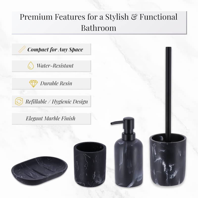 4-Piece Marble Bathroom Accessory Set - 10"L x 10"W x 10"H