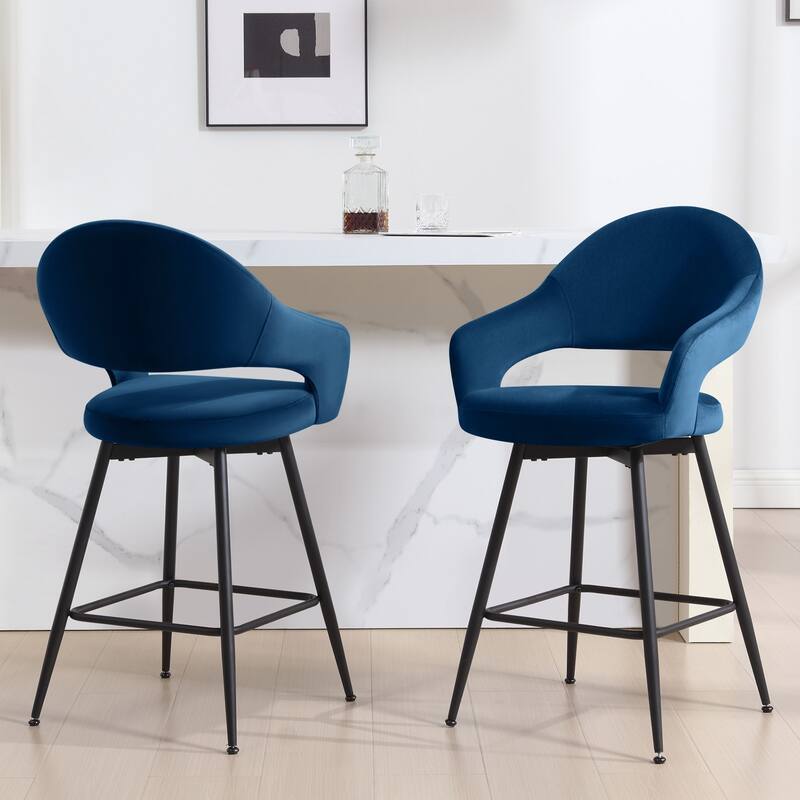 26" Velvet/ Faux Leather Counter Height Swivel Bar Stools Set of 2/4 - 39.2"H x 20.4"W X 22"D