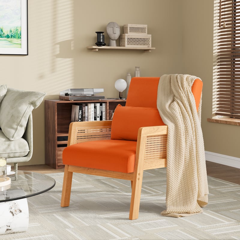 Homall Accent Chair Modern Upholstered Arm Chair with Solid Wood Frame and Pillow, Orange - Orange