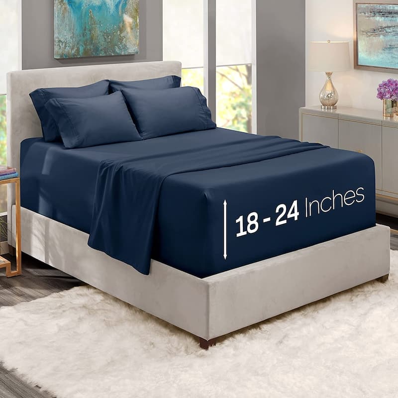 Empyrean Bedding 18"-24" Extra Deep Pocket Sheets Set - Ultra Soft Luxury Bed Sheet Set - Full - Navy Blue