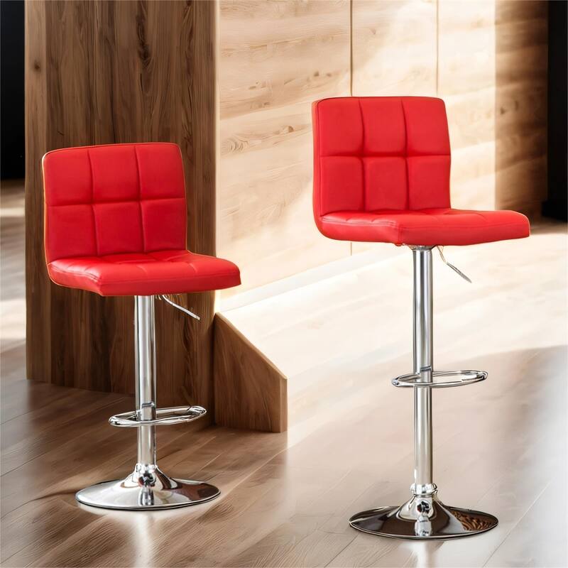Swivel Faux Leather Adjustable Hydraulic Bar Stool, Set of 2