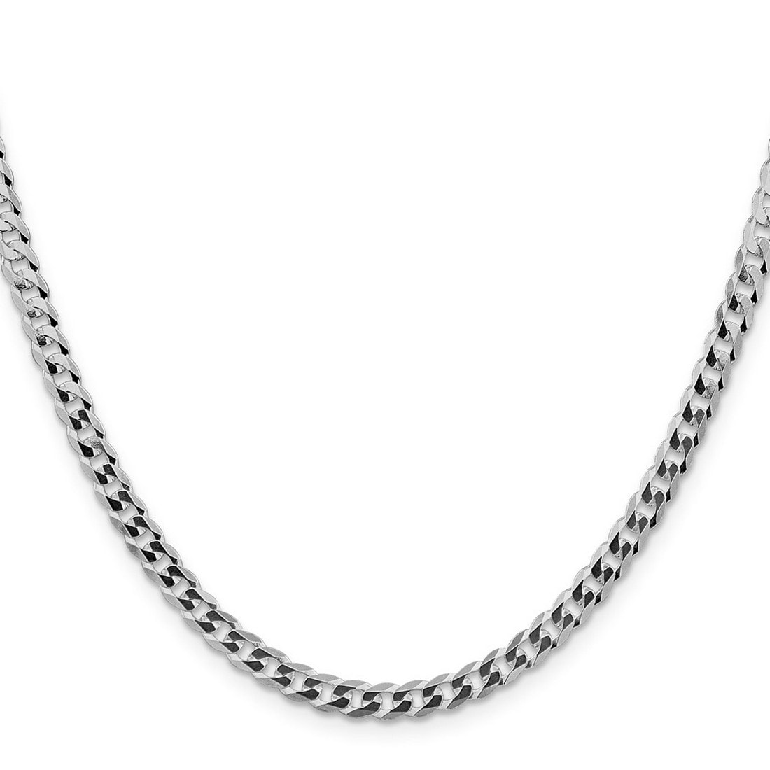 Curata 925 Sterling Silver Rhodium 4.5mm Flat Curb Chain Necklace ()