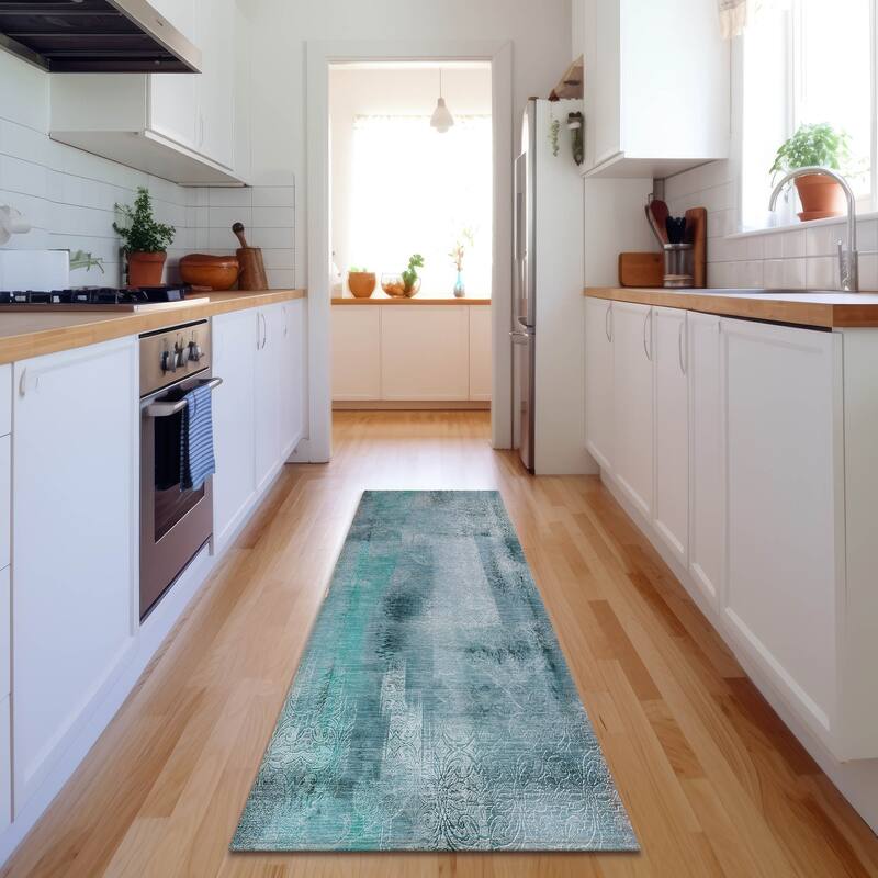 Premium Washable Super Soft Abstract Imprints Mayfield Rug - Teal - 2' 3" x 7' 6" - Runner