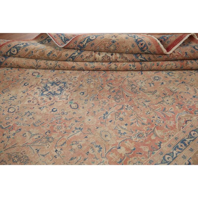 Hand Knotted Oriental 100% Wool Carpet Traditional Floral Pink Mashad Area Rug - 12' 10'' X 9' 6''