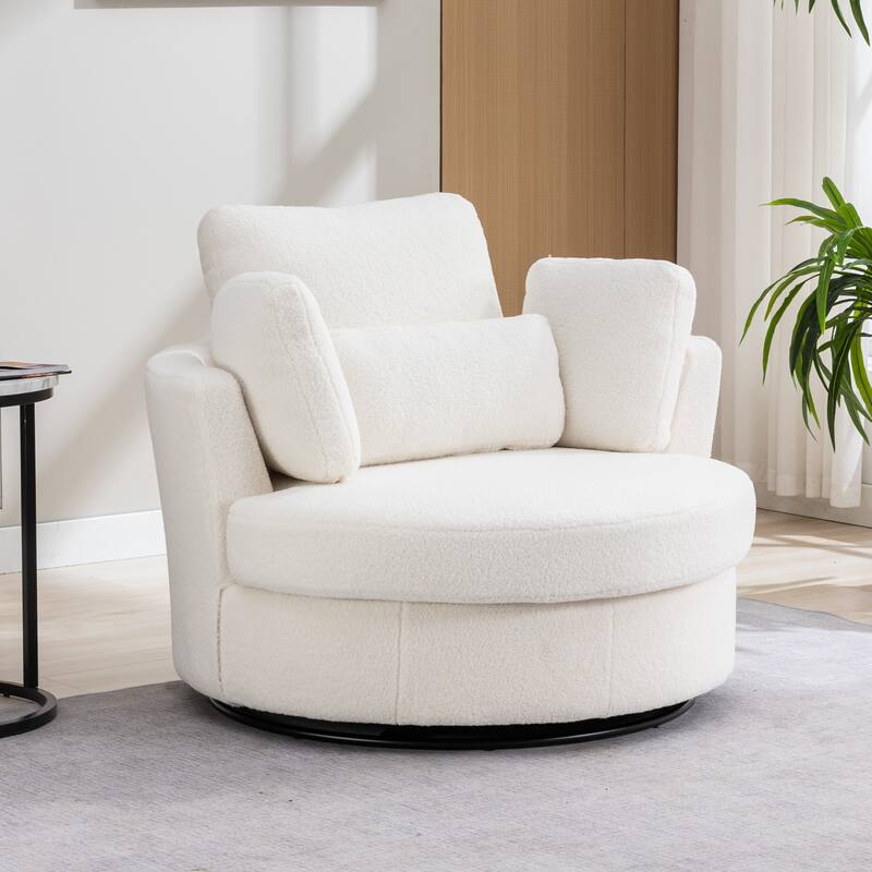 42.3"W Upholstered Swivel Accent Chair with 4 Pillows and Half-Moon Storage Ottoman