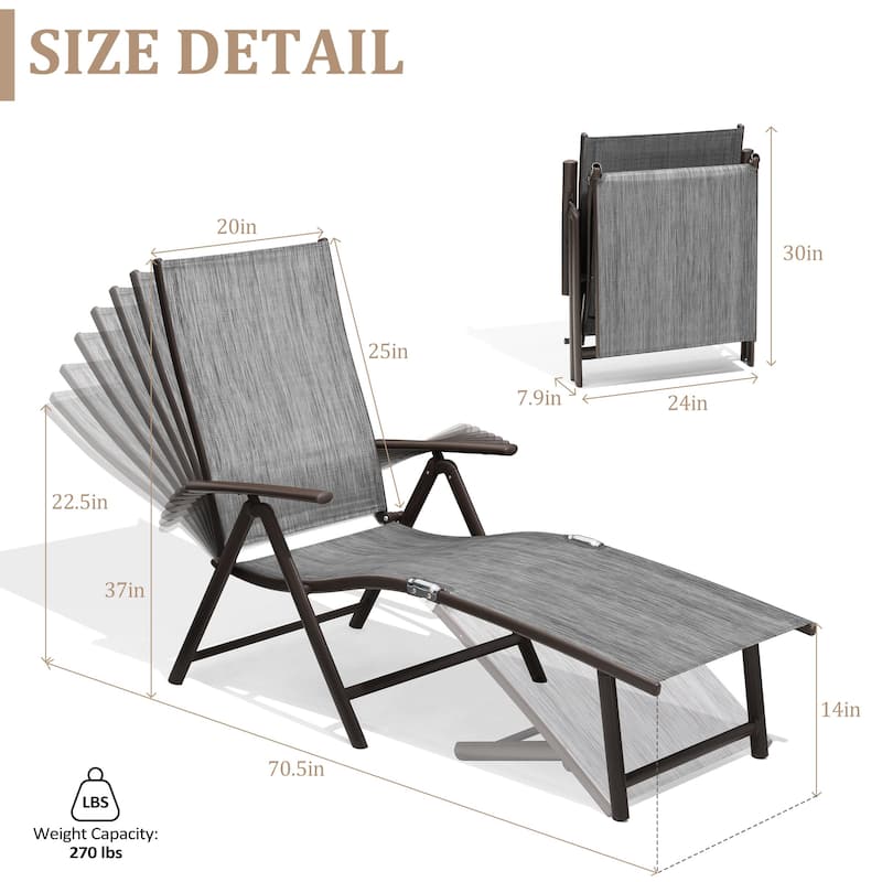 VredHom Outdoor Portable Folding Chaise Lounge Chairs (Set of 2) - 70" L x 20" W x 14" H