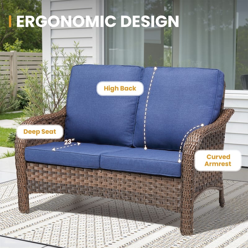 Pocassy Patio Loveseat Swivel Chair with Fire Table Set