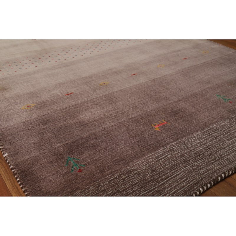 Hand Knotted Oriental 100% Wool Carpet Tribal Stripe Brown Gabbeh Area Rug - 5' 10'' X 4' 2''