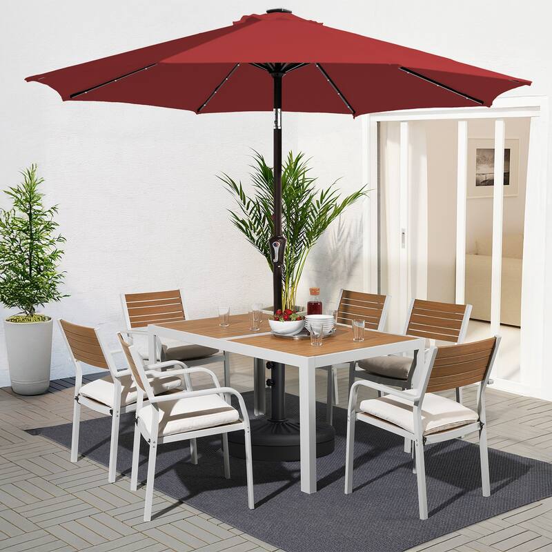 9ft Patio Market Umbrella with LED Lights,Crank & Tilt