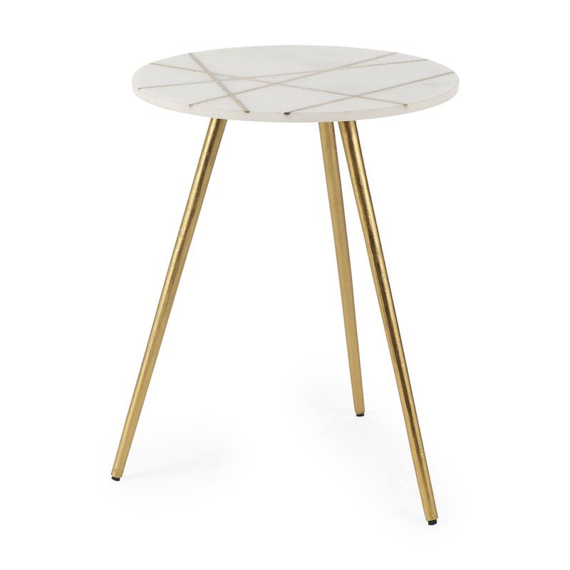 Vivienne White Marble Top w/ Antique Gold Metal Legs Small Round Side Table - 18L x 18W x 23H - White/Gold - Marble