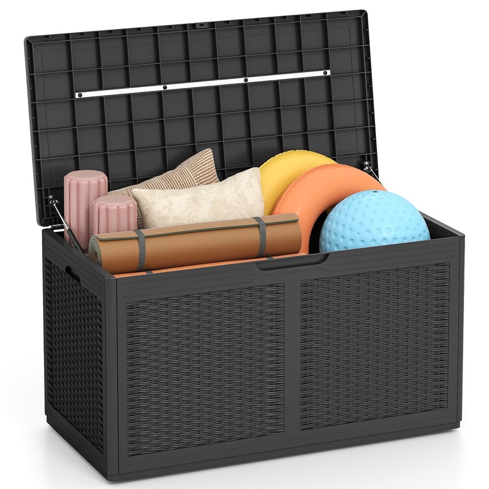 Gymax 100 Gallon Resin Deck Box w/ Lockable Lid Wheels for Pool