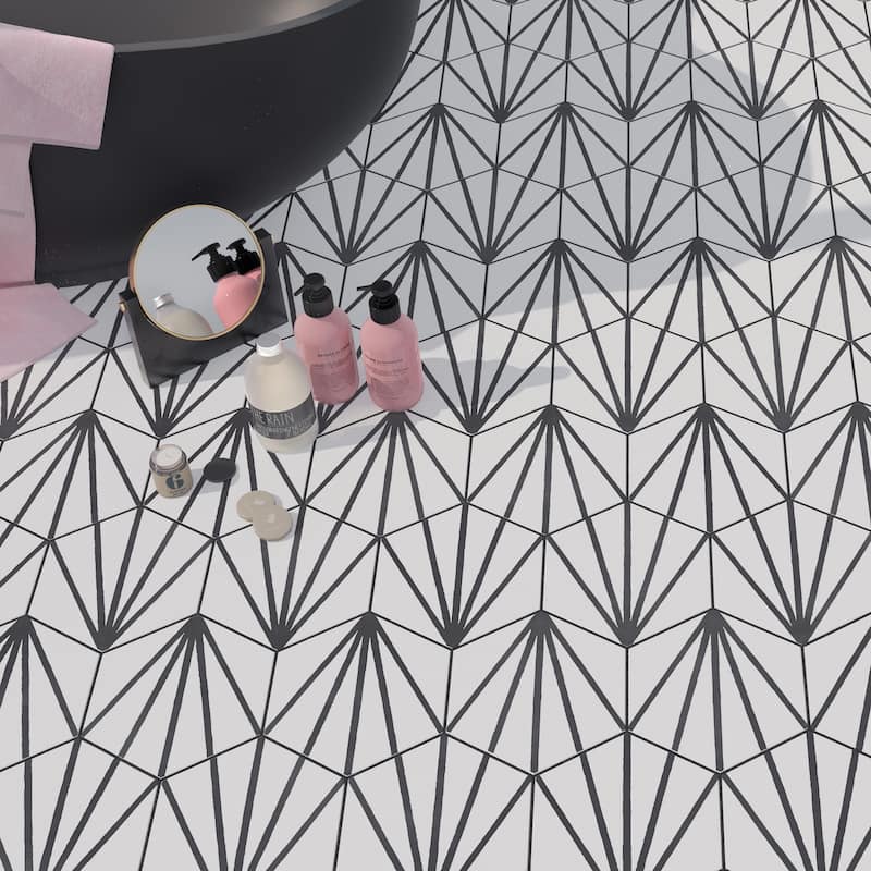 Merola Tile Horizon Dawn Hex Nero 7-3/4" x 9" Porcelain Floor and Wall Tile