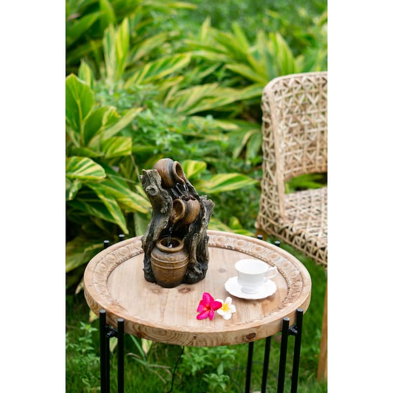 6.3x5.1x10.8" Decorative 3 Tier Water Fountain with Pot Design, Brown