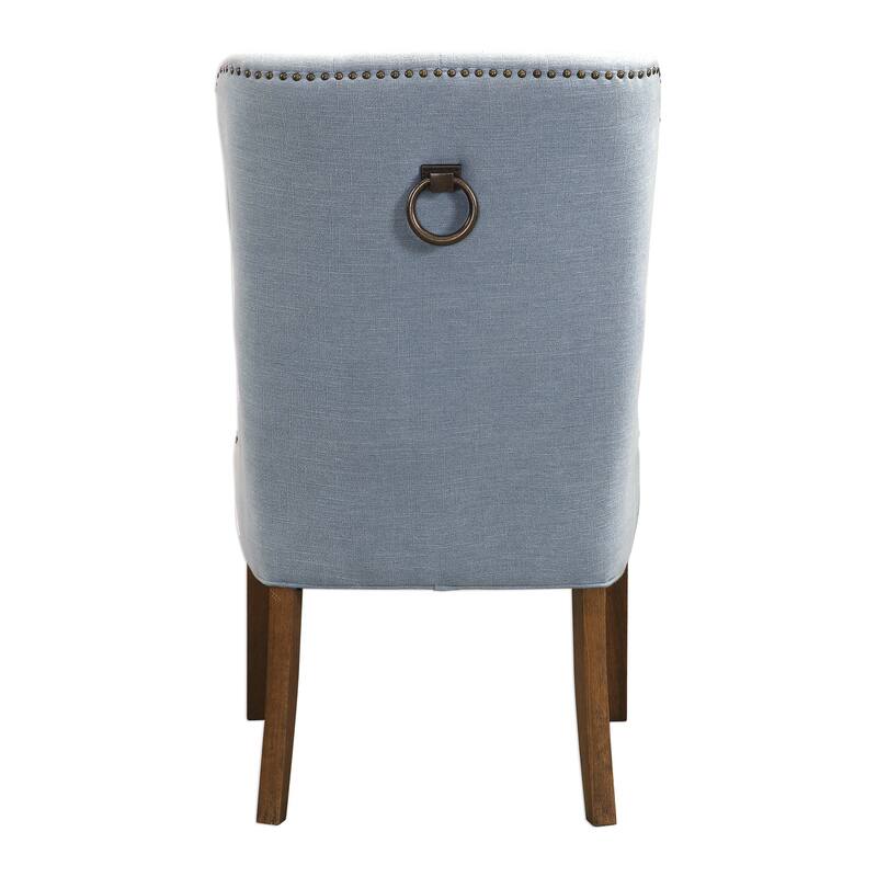 Rioni Light Blue Tufted Wing Chair with Bronze Nailhead Trim