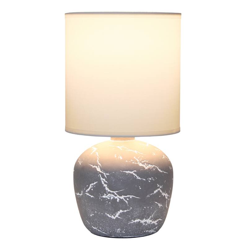 Rounded Marble Style Table Lamp with Drum Shade - 12.5" - Gray and White