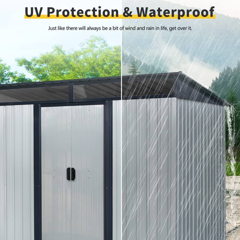 Rust Galvanized Steel Garden Shed, Waterproof Tool Shed Storage Shed with Lockable Sliding Door & Corrosion-resistance