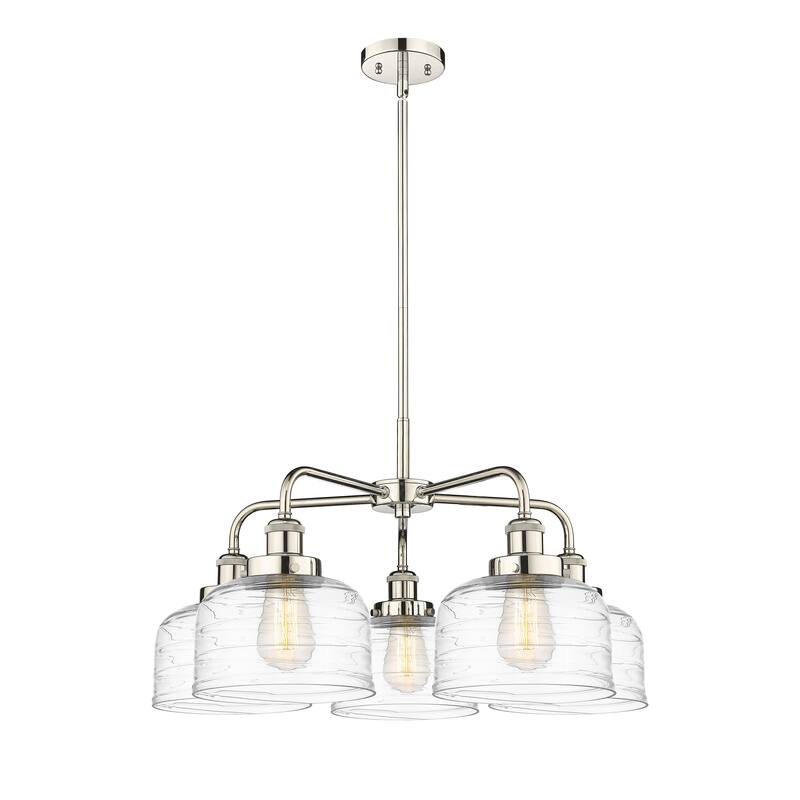 Innovations Lighting Bell - 5 Light 26" Stem Hung Chandelier - Polished Nickel/Clear Deco Swirl