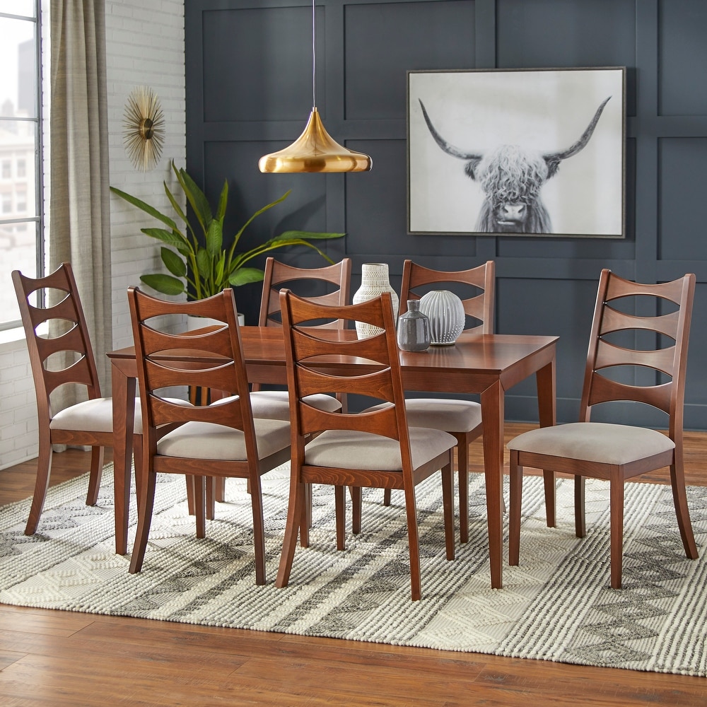 NEW Modern Brown Dining Room Set 7 pieces Rectangular Table & Fabric Chairs IC5W 