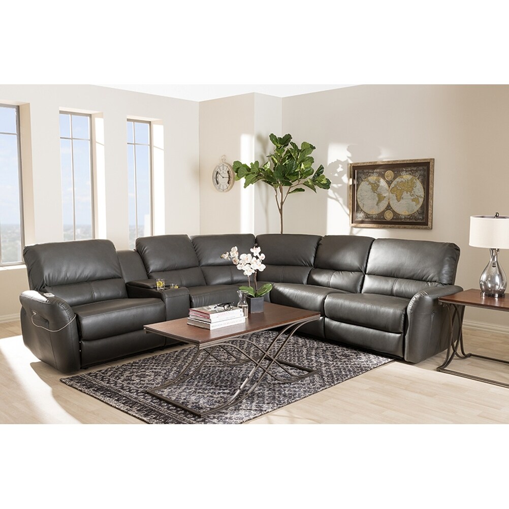 Shop Amaris 5pcs Grey Bonded Leather Sectional Sofa W Usb Ports