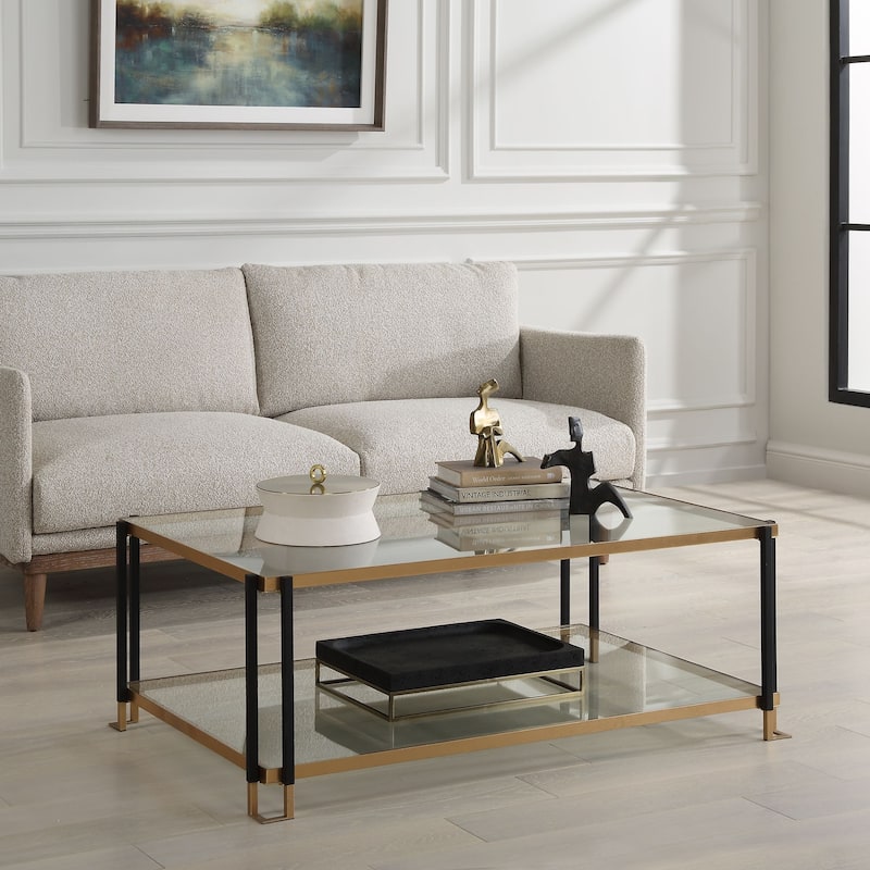 Mirrored Top Coffee Accent Table - 48" - Black and Gold